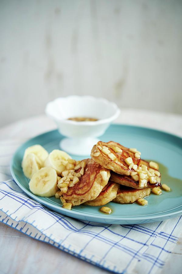 Mini Banana Pancakes With Maple Syrup Photograph by Greg Rannells