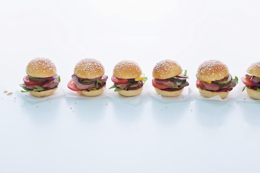 Mini Burgers With Grilled Lamb Fillets Photograph by Michael Wissing