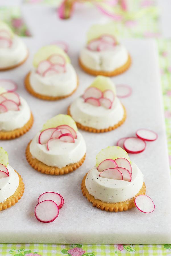 Mini Cheesecakes With Cucumber And Radishes Photograph by Sonia Chatelain