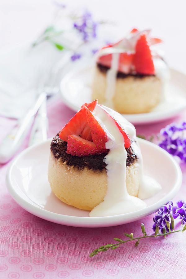Mini Cheesecakes With Strawberries And Cream Photograph by Andrew Young