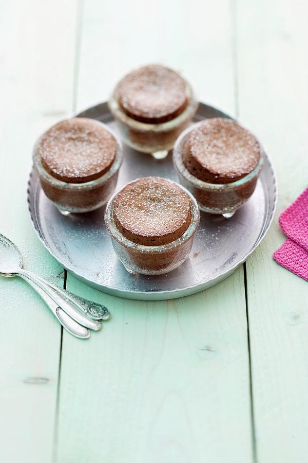 Mini Chocolate And Coriander Cakes In Glasses Photograph by Michael Wissing