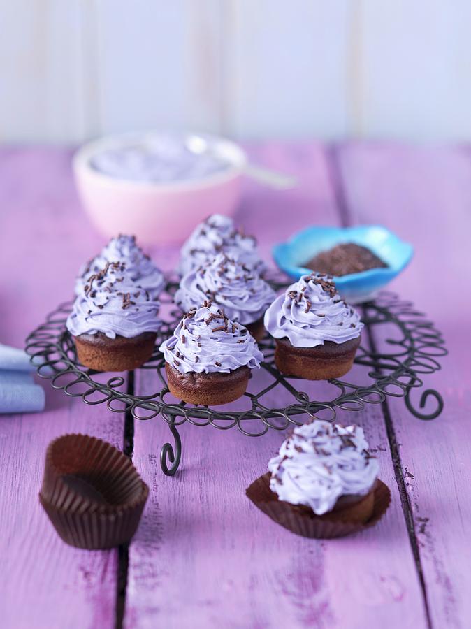 Mini Chocolate Muffins With Purple Butter Cream Photograph by Rua Castilho