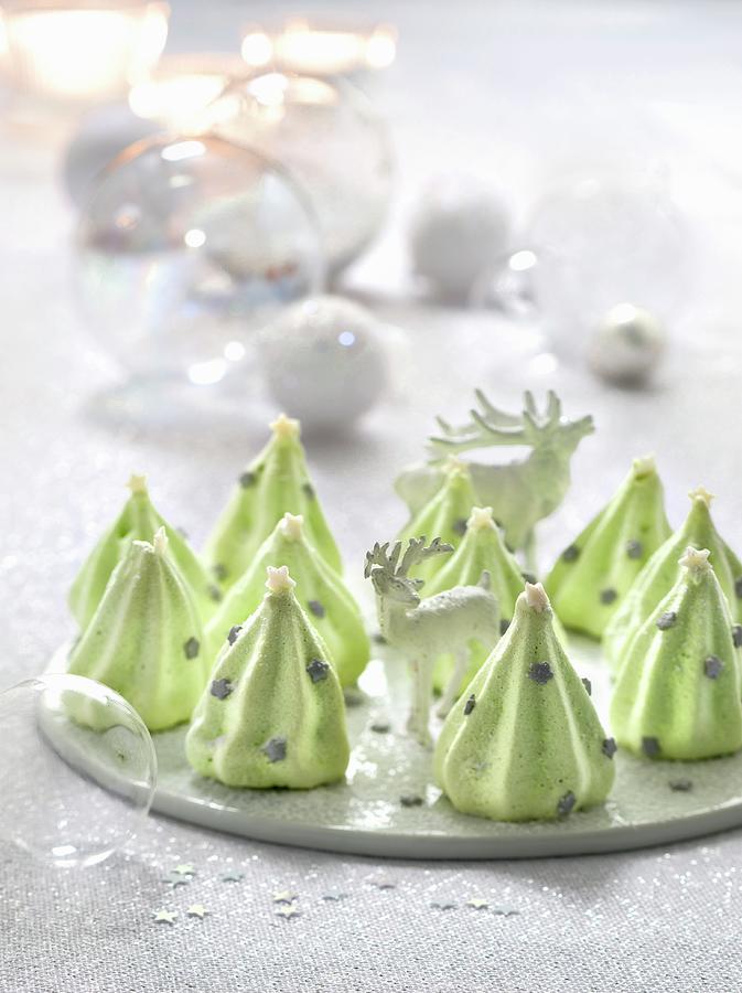 Mini Christmas Tree Meringues Photograph by Studio