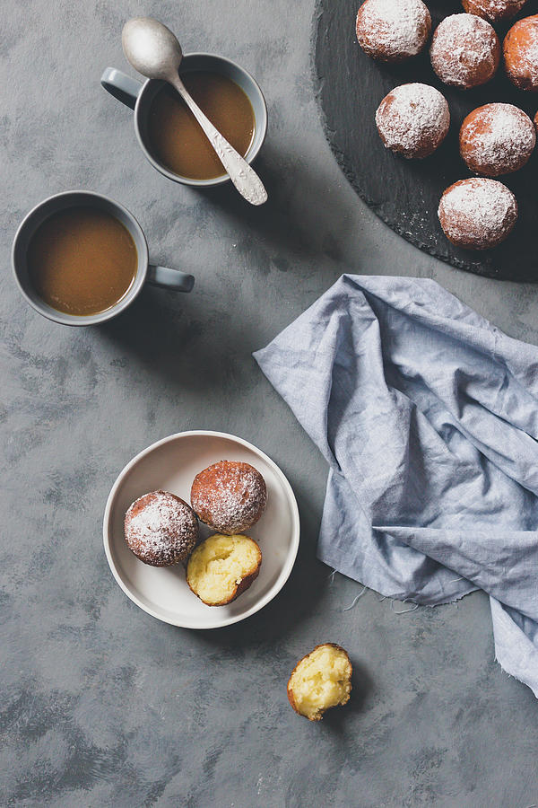 Mini Donuts And Coffee seen From Above Photograph by Malgorzata Laniak