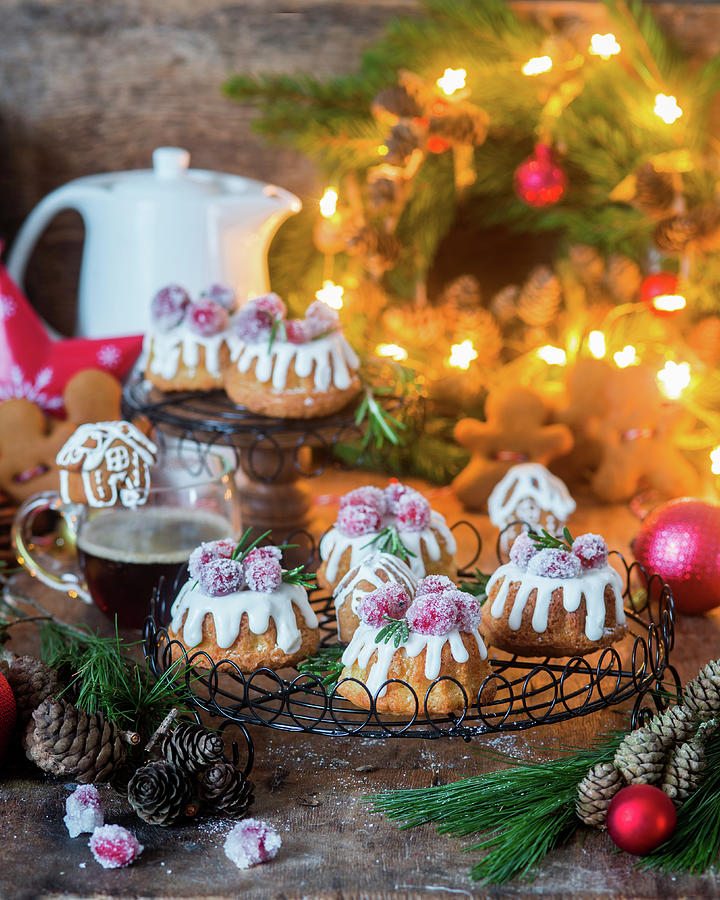 Mini Gingerbread Cakes With Icing And Cranberries Photograph by Irina Meliukh