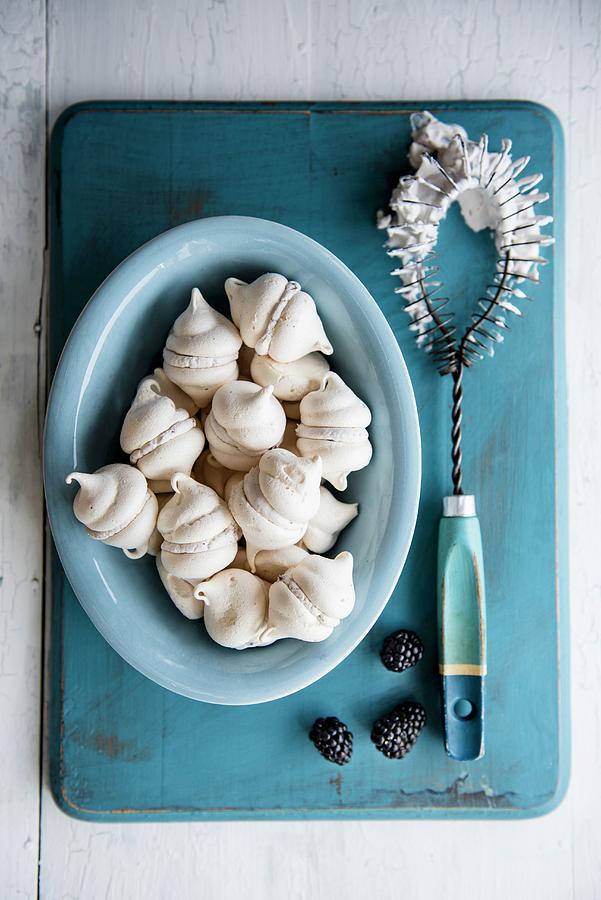Mini Meringues With Blackberry Cream seen From Above Photograph by Magdalena Hendey
