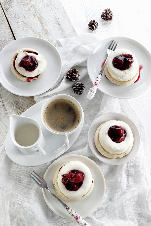 Mini Meringues With Cream And Cherries Photograph by Wawrzyniak.asia