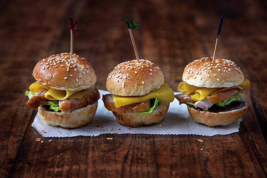 Mini Oriental Burgers With Duck And Mango Photograph by Michael Wissing