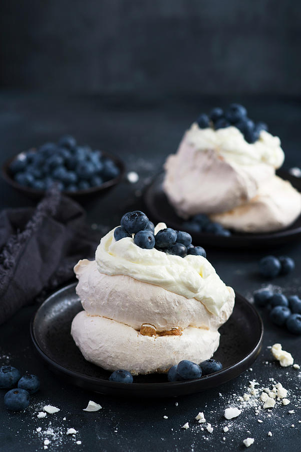 Mini Pavlova With Cream And Blueberries Photograph by Karolina Polkowska