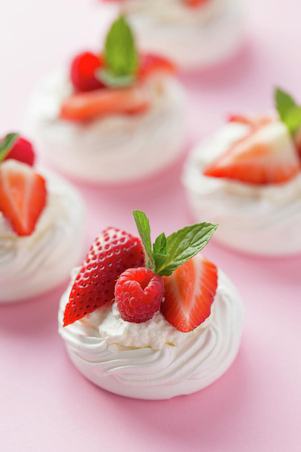 Mini Pavlovas With Whipped Cream And Berries Photograph by Valeria Aksakova