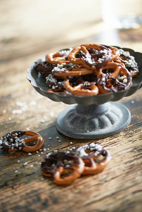 Mini Pretzels With Chocolate Glaze And Sugar Nibs Photograph by Inge Ofenstein