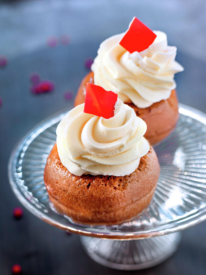 Mini Rum Babas With Whipped Cream Photograph by Nicolas Edwige