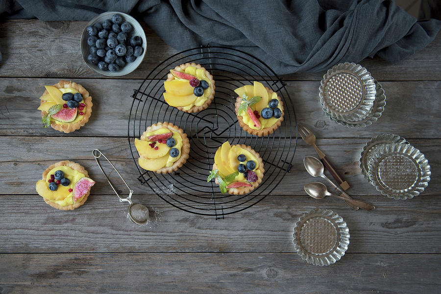 Mini Summer Tarts With Lemon Curd And Fruit Photograph by Valentina T.