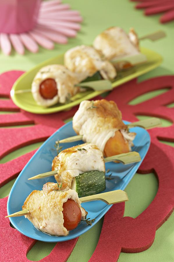 Mini Turkey Breast And Vegetable Skewers Photograph by Waiche