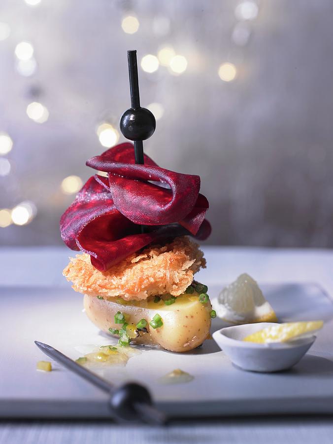 Mini Veal Schnitzel On A Marinated Potato Photograph by Jan-peter Westermann