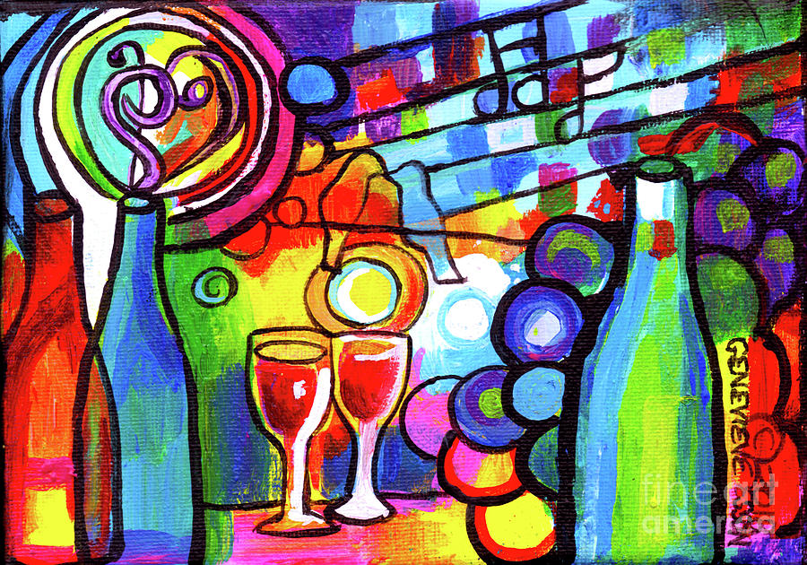 Wine Painting - Mini Wine Menagerie Abstract by Genevieve Esson