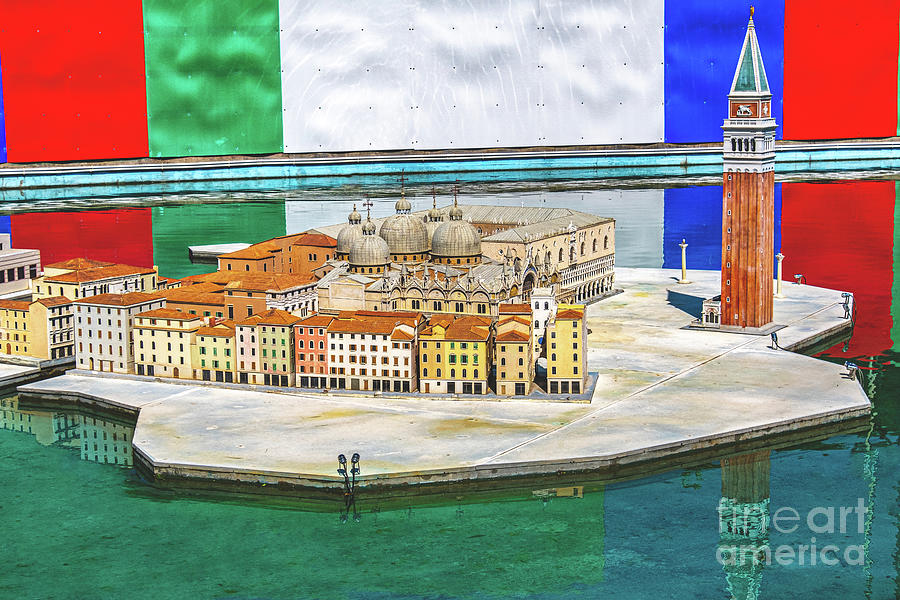 Flag Photograph - miniature diorama of italy city buildings and houses of Venice by Luca Lorenzelli