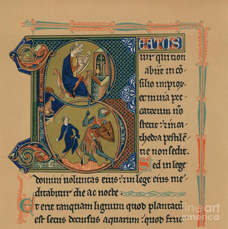 Miniature Initial And Part Of A Page Drawing by Print Collector