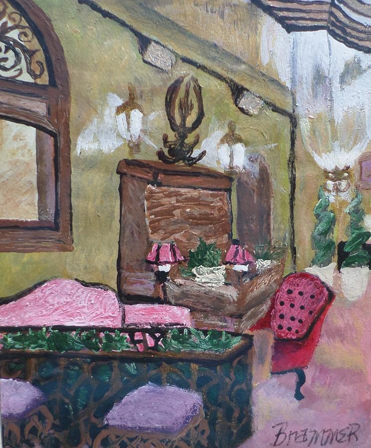 Miniature Vintage Lounge In Red, Green, Brown And Pink Painting