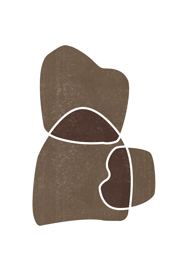 Minimal Abstract 2 - Modern, Contemporary Print - Mid Century Abstract - Brown, White Mixed Media