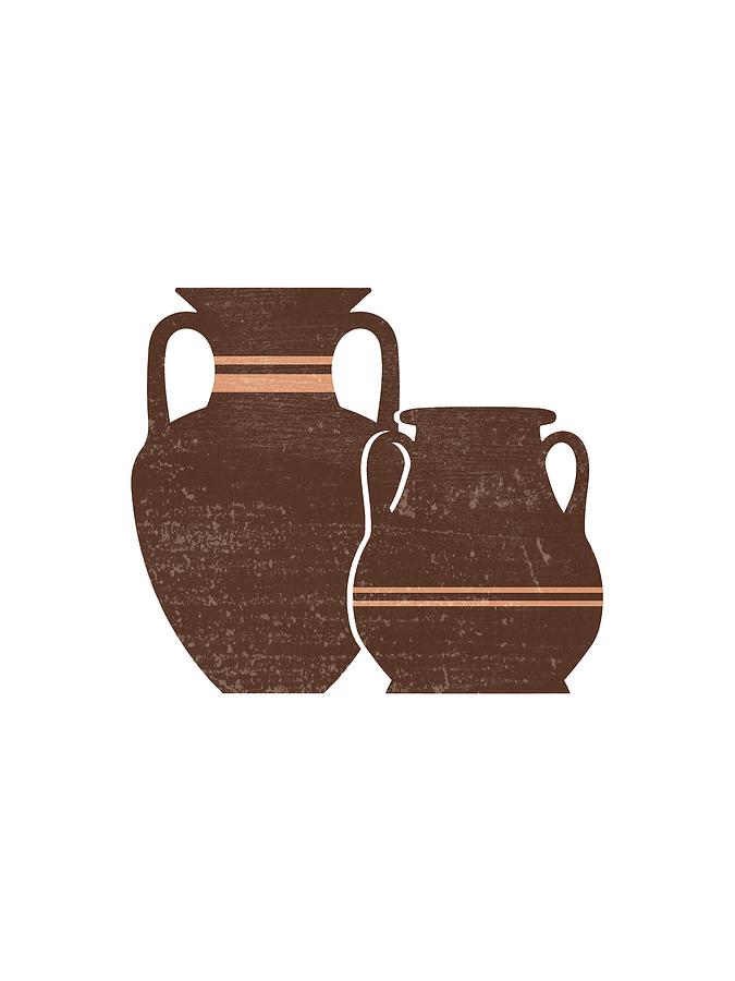 Greek Mixed Media - Minimal Abstract Greek Pots 21 - Amphorae - Terracotta Series - Modern, Contemporary Print - Brown by Studio Grafiikka