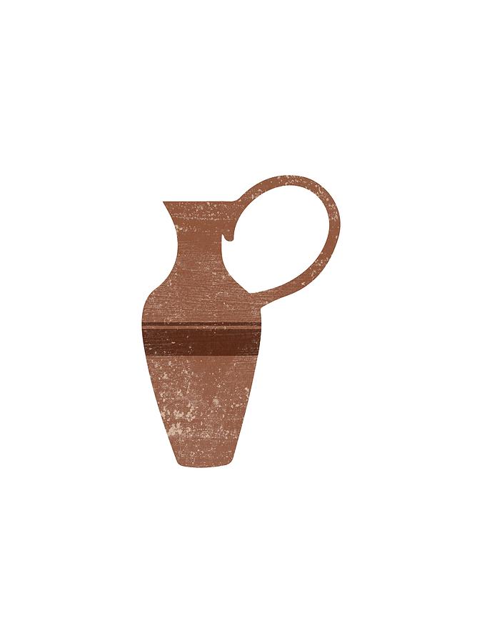 Minimal Abstract Greek Vase 14 - Lekythos - Terracotta Series - Modern, Contemporary Print - Brown Mixed Media by Studio Grafiikka