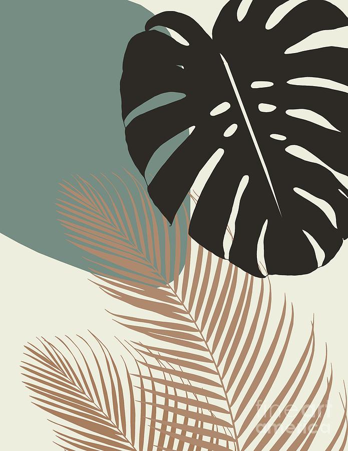 Abstract Drawing - Minimal Monstera Palm Finesse #1 #tropical #decor #art  by Anita Bella Jantz