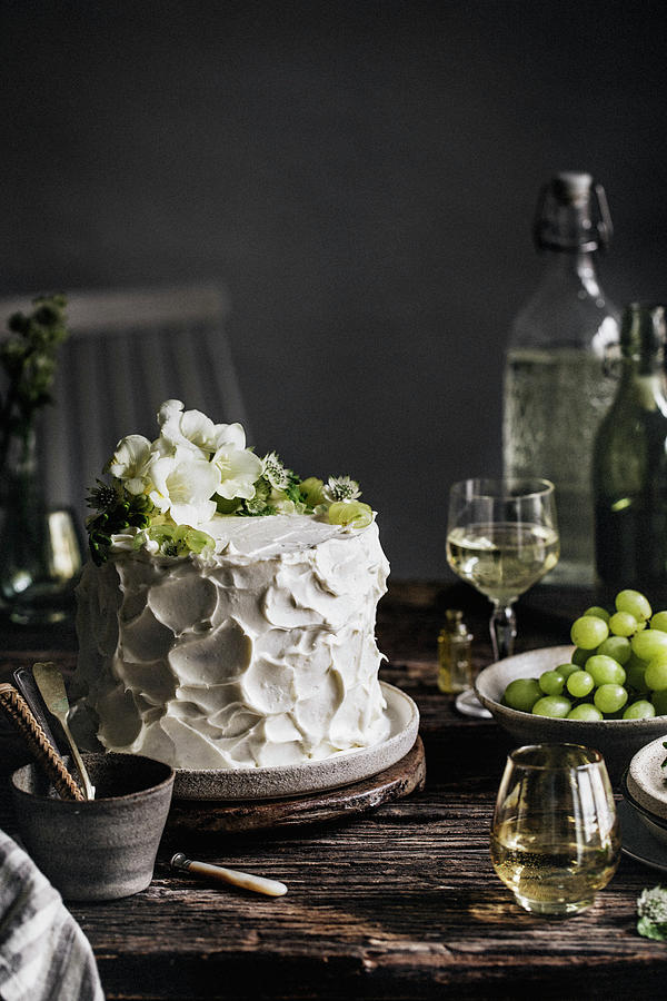 Minimalist Festive Cake With White Frosting Photograph by Claudia Gdke