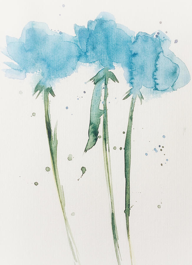 Minimalistic Blue Flowers Painting by Britta Zehm