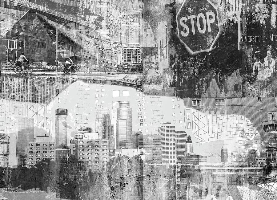 Minneapolis Black and White Collage Digital Art by Susan Stone