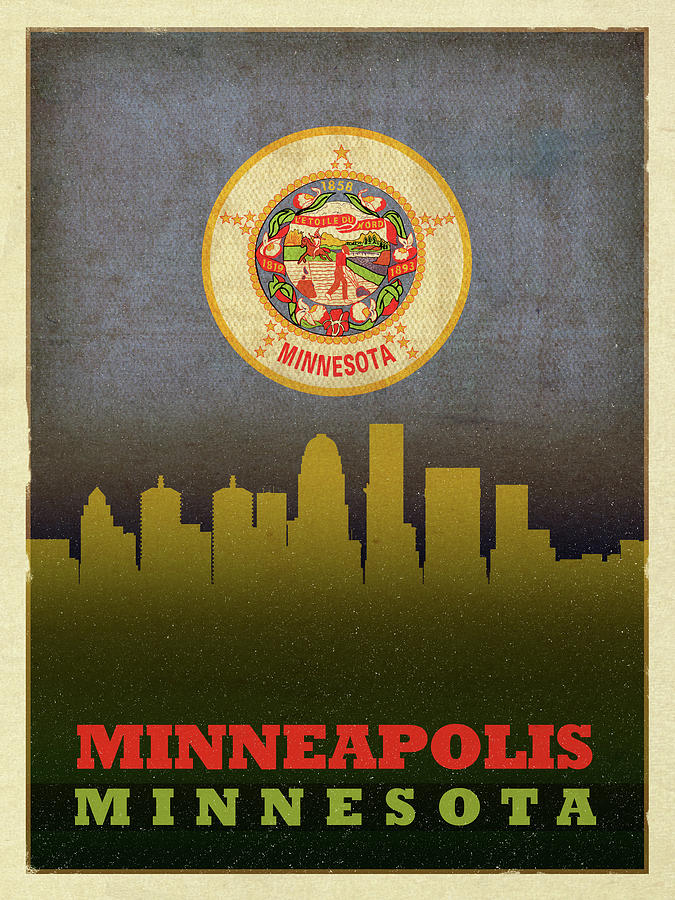Minneapolis Mixed Media - Minneapolis City Skyline State Flag Of Minnesota by Design Turnpike