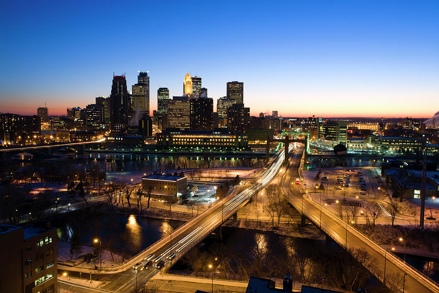 Minneapolis Evening Skyline In Winter Photograph by Jimkruger