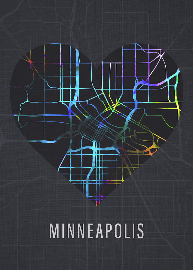 Minneapolis Mixed Media - Minneapolis Minnesota City Heart Street Map Dark Mode Series by Design Turnpike