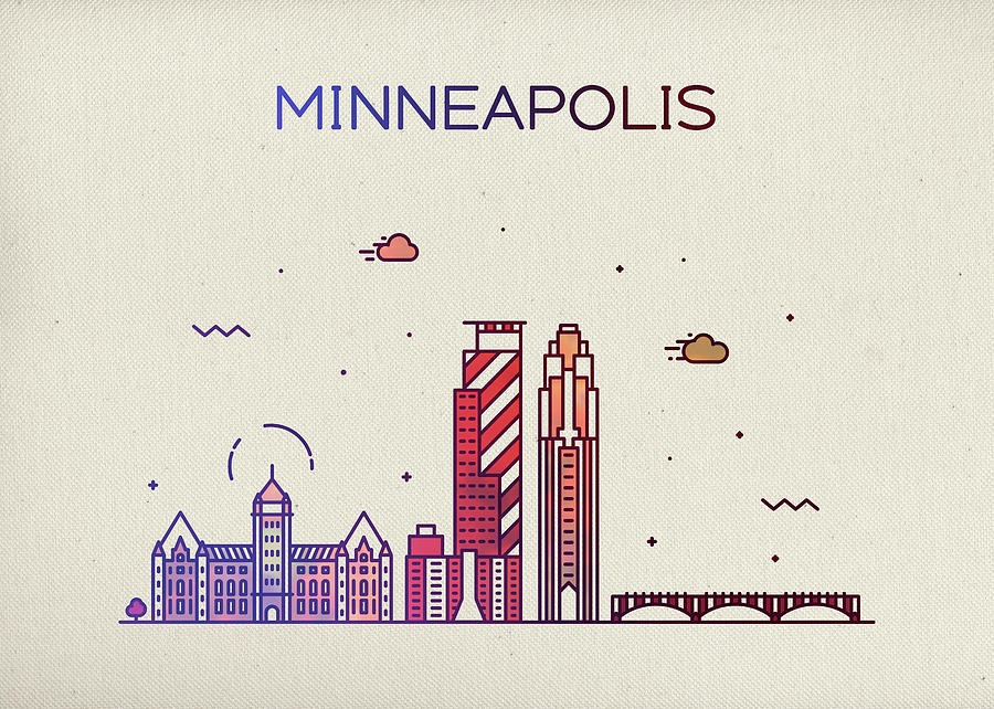 Minneapolis Mixed Media - Minneapolis Minnesota City Skyline Fun Whimsical Series Wide by Design Turnpike