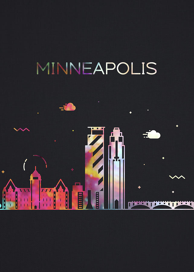 Minneapolis Mixed Media - Minneapolis Minnesota City Skyline Whimsical Fun Tall Dark Series by Design Turnpike
