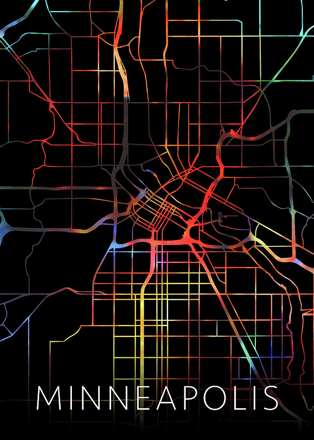 Minneapolis Mixed Media - Minneapolis Minnesota Watercolor City Street Map Dark Mode by Design Turnpike