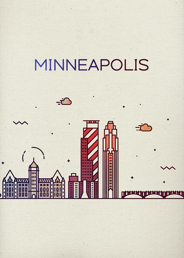 Minneapolis Mixed Media - Minneapolis Minnesota Whimsical City Skyline Fun Bright Tall Series by Design Turnpike