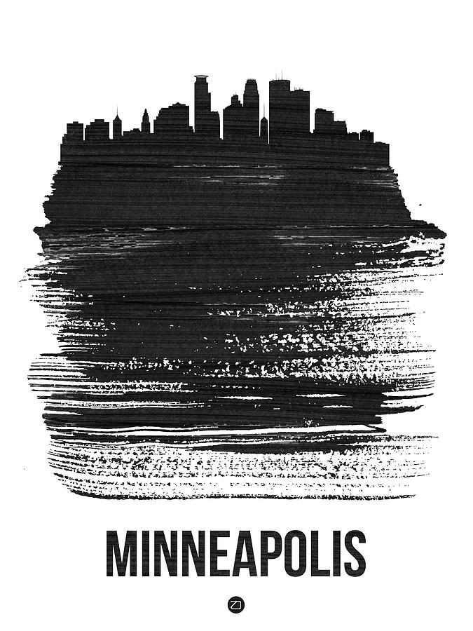 Minneapolis Mixed Media - Minneapolis Skyline Brush Stroke Black by Naxart Studio