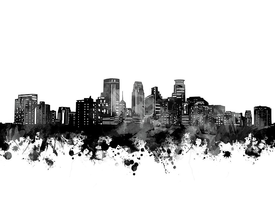 Minneapolis Digital Art - Minneapolis Skyline Bw by Bekim M