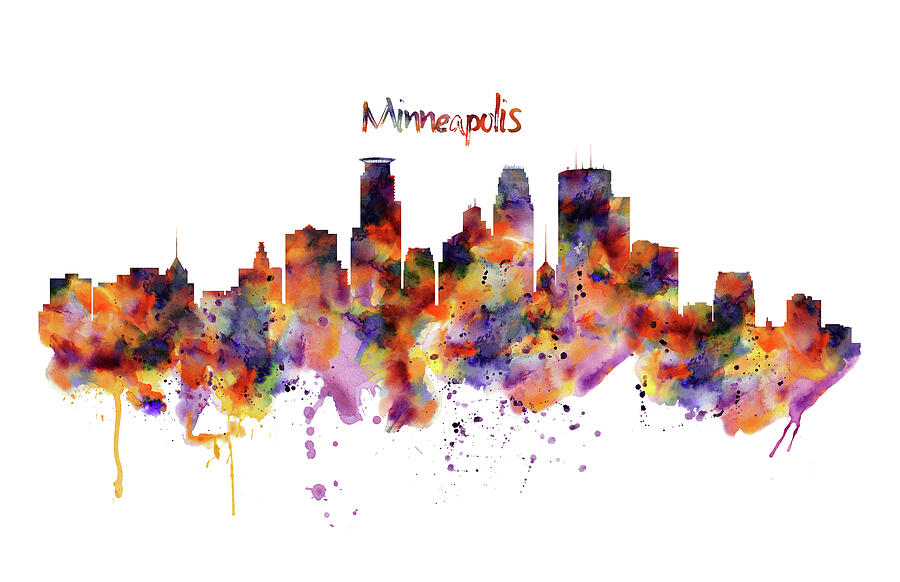 Minneapolis Watercolor Skyline Painting by Marian Voicu