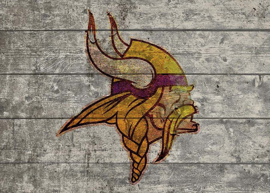 Minnesota Vikings Mixed Media - Minnesota Vikings Logo Vintage Barn Wood Paint by Design Turnpike