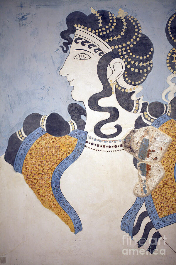 Minoan Art Details Of The Ladies In Blue Fresco Composition Of Richly ...