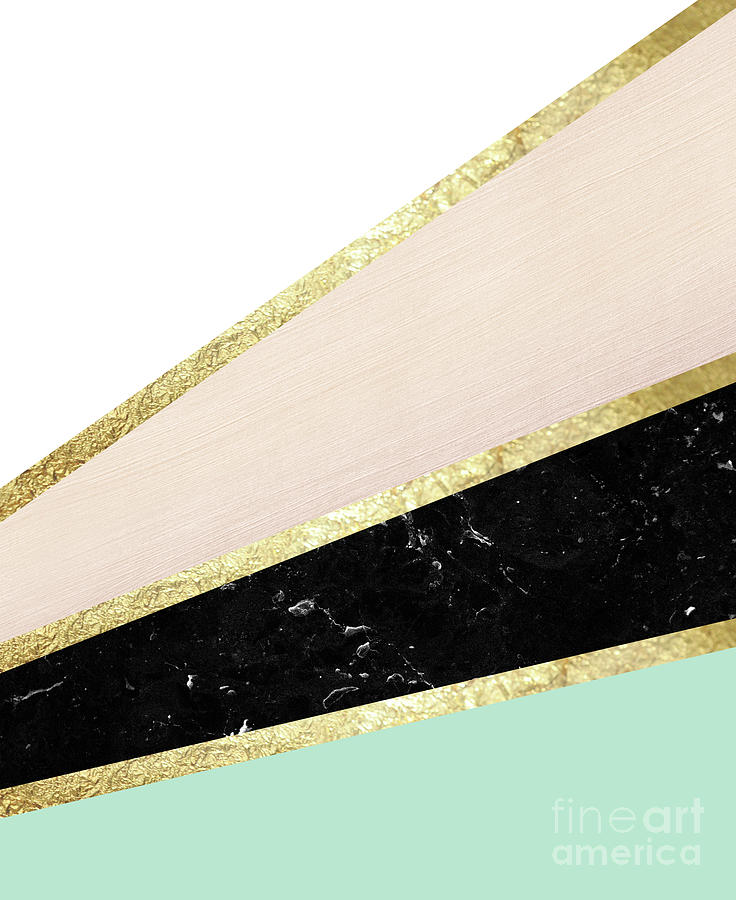 Abstract Digital Art - Mint, Blush, White, Black Marble and Gold Stripes Glam #1 #minimal #decor #art by Anitas and Bellas Art