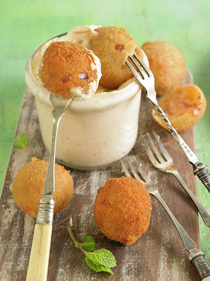 Minty Sweet Potato Croquettes, Harissa Mayonnaise Photograph by Lawton