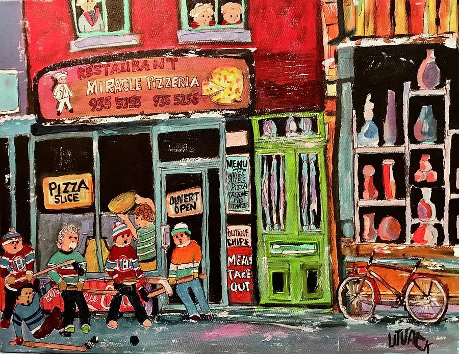 Miracle Pizza on Notre Dame St Henri Painting by Michael Litvack