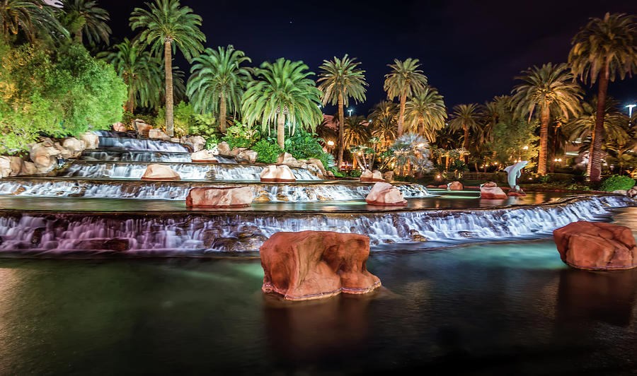 Mirage Hotel Casino Volcano Fountain At Night Photograph by Alex Grichenko