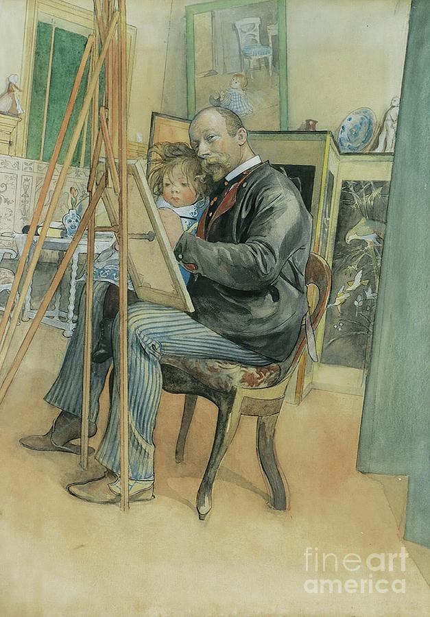 Mirror Image With Brita, 1895 Watercolor On Paper Painting by Carl Larsson