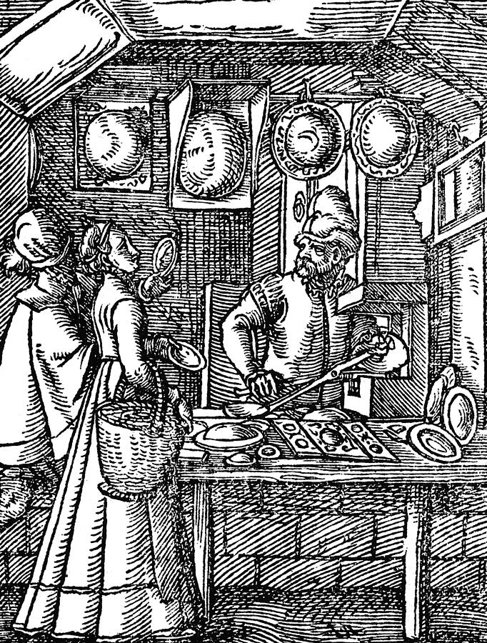 Mirror Maker With Customers, 1568 Photograph by Science Source