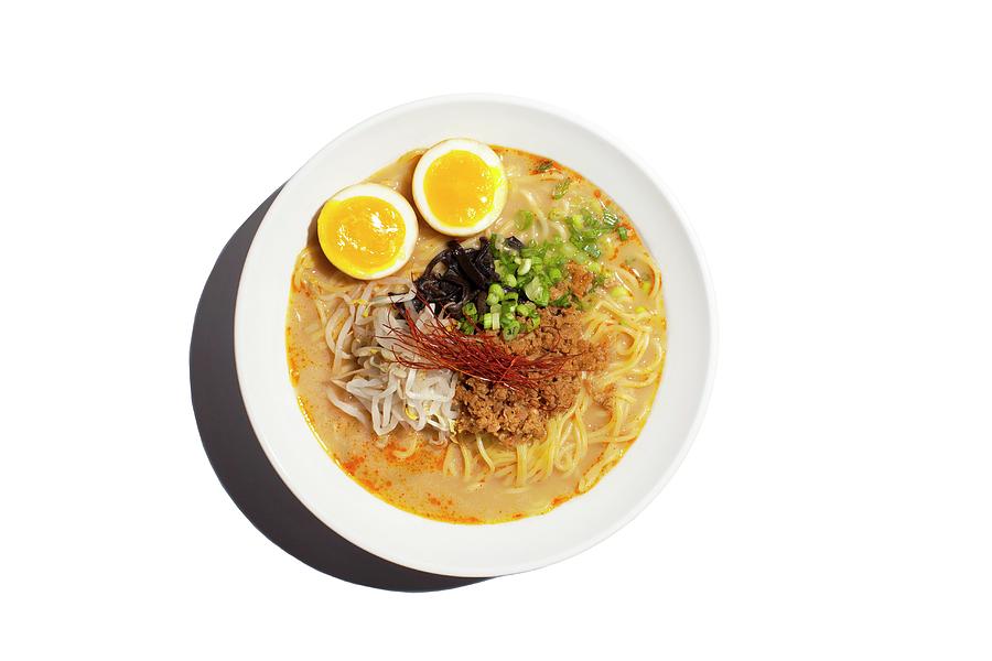 Miso Ramen Noodle Soup With Pork, Bean Sprouts, Spring Onions, Mushrooms And Egg japan Photograph by Richard Fleischman