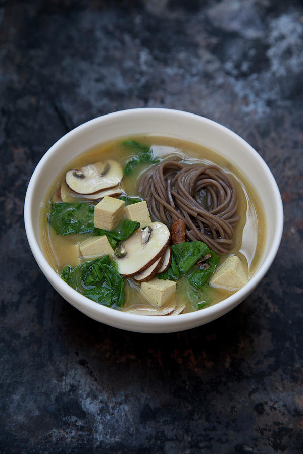 Miso Soup With Buckwheat Noodles, Spinach And Tofu japan Photograph by Julia Skowronek